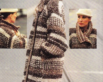 Knitting Pattern Winter TWEED COAT Sizes 12, 14 and 16 Instant download Vintage Knit PDF