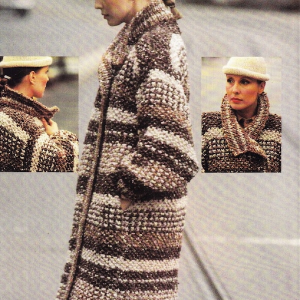 Knitting Pattern Winter TWEED COAT Sizes 12, 14 and 16 Instant download Vintage Knit PDF