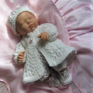 Doll Knitting Pattern - Winter White Cable Set CR61 for Dolls/Clay Baby/Berenguer Artist Doll 9 inch Micro Preemie ENGLISH language