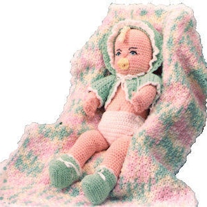 Vintage Crochet Pattern Baby Doll and pacifier, bonnet and blanket!! - download PDF ENGLISH language