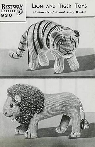 Vintage Toy Knitting Pattern - Lion and Tiger Toy - Instant Download ...