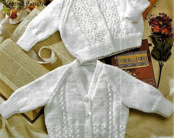 Baby Cardigans Knitting Pattern - DK - PDF download - chest sizes 18 through to 24 ins. Round Neck and V-Neck Styles** Great Price ENGLISH
