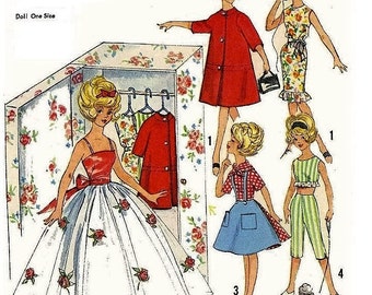 Sewing PATTERN - Doll's clothing, Outfits vintage - Tressy Tammy Barbie 11.5 inch Fashion doll Wardrobe of Clothes including closet