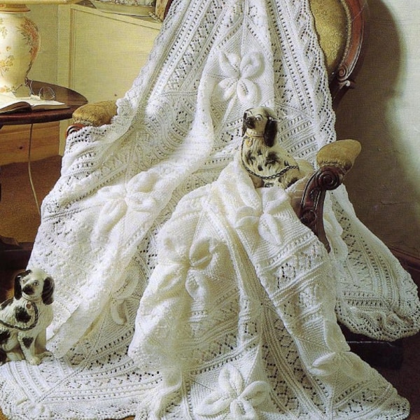 Knitting Pattern - Leaf and Lace heirloom Shawl and Cot Blanket Pattern for Baby