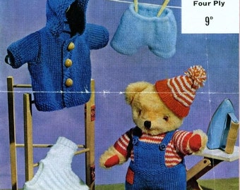 Instant PDF download - Teddy KNITTING Pattern - To fit 12 inch height Teddy Bear - DK and 4 ply