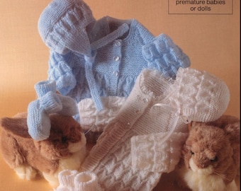 Baby Knitting pattern for Baby/Preemie/Reborn Doll Matinee coat, Helmet, Bonnet and Booties