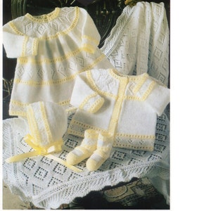 Download - Baby Knitting Pattern - Baby Dress, Sweater/Cardigan Bonnet, Booties and Shawl PDF PREM sizes