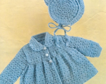 Baby CROCHET PATTERN - Matinee Jacket and Bonnet - Bebe pattern -18- 20 inch chest