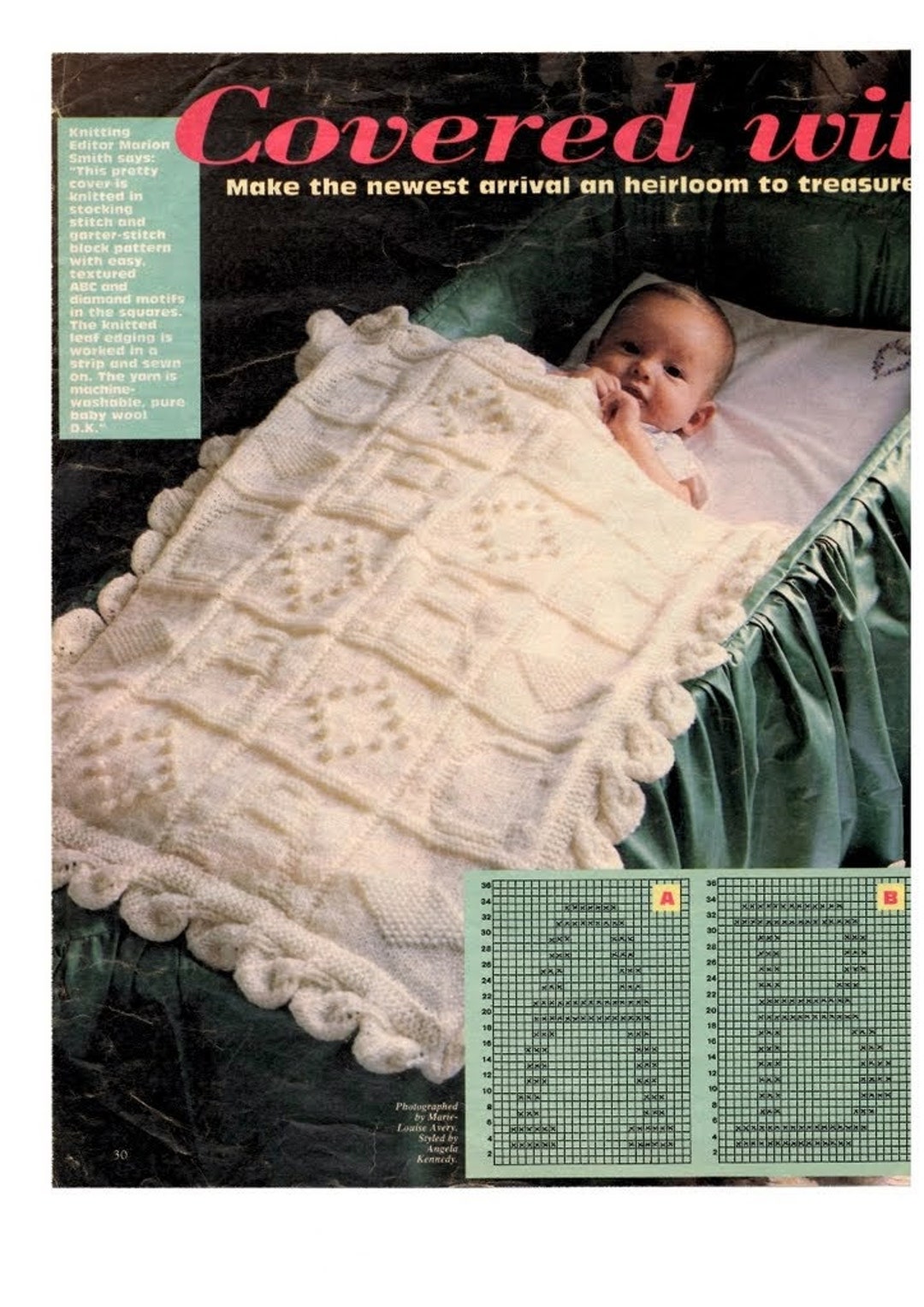 Buy Baby Blanket ABC Diamond Motif Squares Leaf Edge DK Vintage  Knitting Pattern Download PDF Online in India