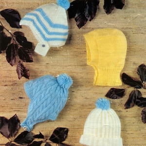 Baby Knitting Pattern -  Baby Girl and Boy Helmets, Caps, Hats DOWNLOAD PDF