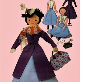 Sewing Pattern to make Mary Poppins Stuffed Doll and her Outfits PDF digital download