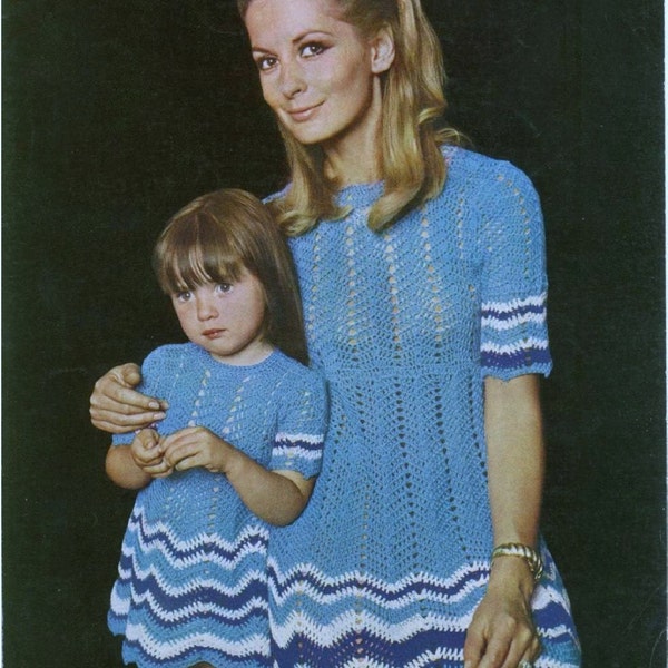 Crochet Pattern - Mum and daughter - Crochet dresses - sizes 20/22/24 in Child and 32/34/36 in Womens LOW Price