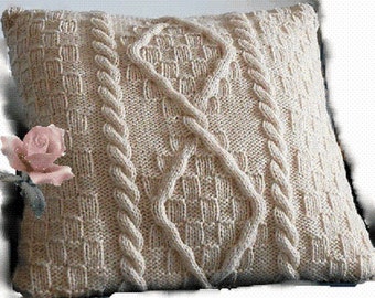 Knitting PATTERN - Cable Aran Cushion Pillow Cover - Fisherman Knit PDF DOWNLOAD