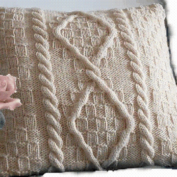 Knitting PATTERN - Cable Aran Cushion Pillow Cover - Fisherman Knit PDF DOWNLOAD