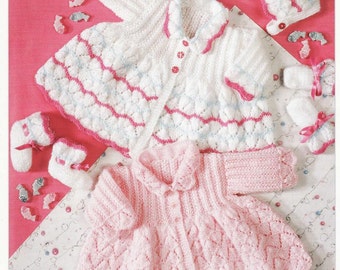 Baby KNITTING PATTERN - Matinee Sets - Bonnet, Bootees and Jackets/Sweaters/ Cardigans - Sizes 14 in - 18 in PDF