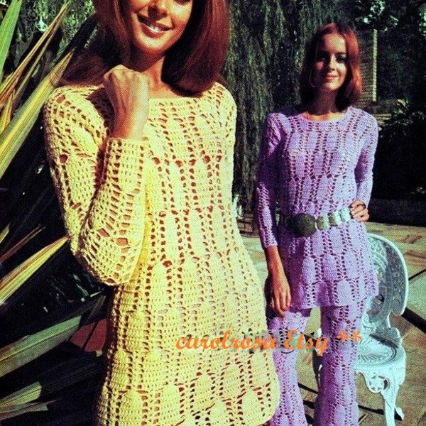 Crochet Pattern - Trouser/Pants suit and dress Vintage Retro - 34 and 36 inch bust PDF download