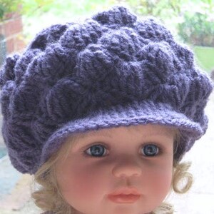 CROCHET Pattern - Newsboy  Hat Scally Cap Peak Brim Grape - Toddler through to Adult sizes