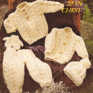PDF Knitting Pattern  English - Cabled Outdoor Sets Aran- 16-22in chest Download