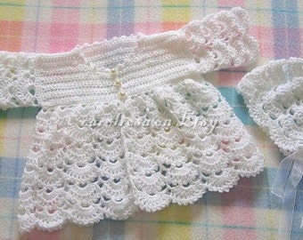 Baby CROCHET PATTERN - Scallop Matinee Jacket and Bonnet - 16 - 20 ins 3 ply