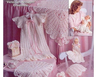 Baby Crochet Pattern - Layette Set, Blanket, Dress, Bonnet, Booties, Doll Dress,   PDF