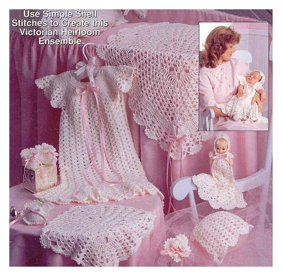 Baby Crochet Pattern - Layette Set, Blanket, Dress, Bonnet, Booties, …