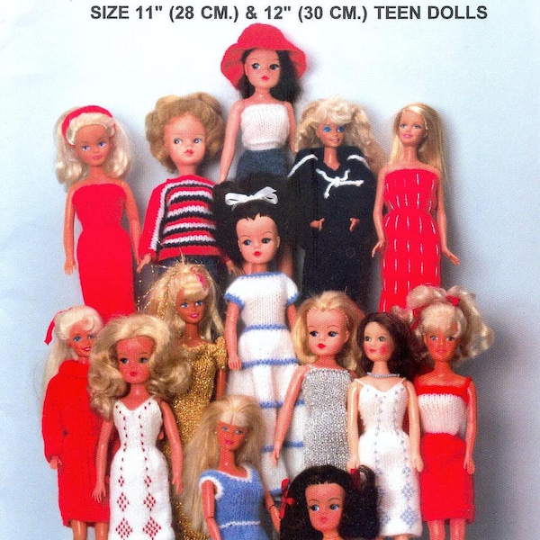 DOWNLOAD - Doll Knitting Pattern Clothes -  Sindy, Barbie,Tammy, Tressy Teen dolls 12 inches - Fashion Doll outfits KNIT