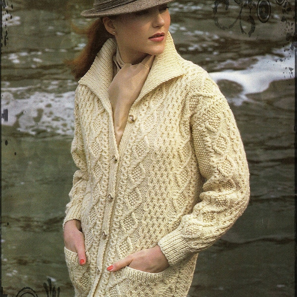 Knitting Pattern Aran Knit Ladies Cardigan/Jacket - Sizes 33 to 41 in bust PDF Download