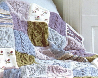 Knitting Pattern for Fab Cotton DK Patchwork Throw/Blanket/Afghan -English language only -PDF NO postage costs!! Download