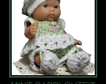 Crochet Pattern - Mint Capri set for 5 in doll Berenguer or similar - Hat, Booties, Capri pants and top