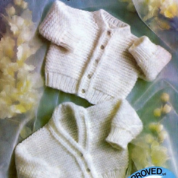PDF Baby Knitting Pattern Copley 885 --EASY knit - Sport weight/DK/8ply cardigans 13-17ins Prem sizes