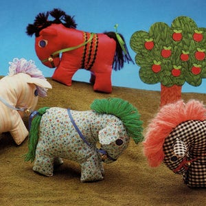 Instant PDF Download Vintage Actual Size Sewing Pattern to make Cute Easy 18 cm Prancing Ponies Stuffed Plush Soft Cloth Body Toy Horses