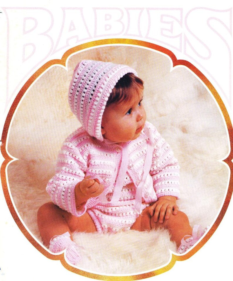 Baby Crochet PATTERN Romper, Cardigan, Booties and Cap/Bonnet/Hat Instant download image 1