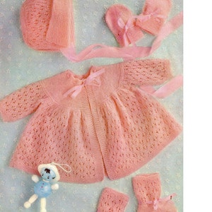 Download - Baby Knitting pattern - Matinee Jacket, Bonnet, Mitts and Booties - 2 sizes