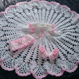 Baby Crochet Pattern for Bebe or Reborn doll -  0-3 months and Preemie size DRESS HEADBAND Bib Booties Bonnet PDF Christening Dress English