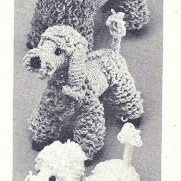Vintage Crochet pattern - Poodle family - Papa, Maman, Bebe - Large, Medium and small knitted Poodle dogs