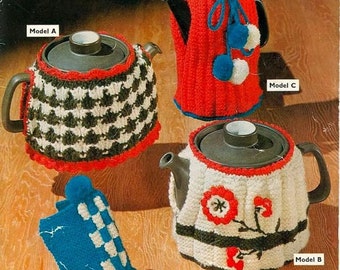 KNITTING PATTERN - Tea Cozies 3 designs and Coffee Pot Cosy Vintage Pattern download