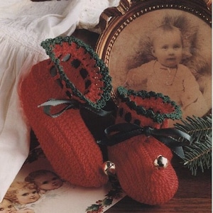 Baby Crochet PATTERN - Jingle Bells Booties Bootees heirloom Thread Crochet  0 - 3 months ENGLISH language