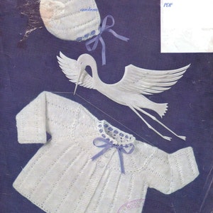 Baby KNITTING PATTERN  - Matinee Jacket/Coat and Bonnet - To fit 20-22 inch chest 3 ply