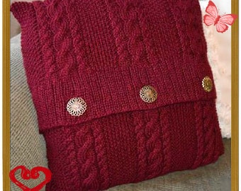 Knitting Pattern PDF - Knitted Cable and Button Cushion Cover Aran