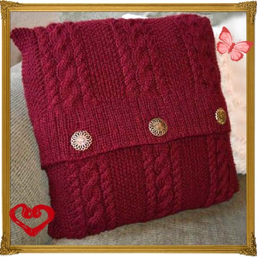 Knitting Pattern PDF Knitted Cable and Button Cushion Cover Etsy