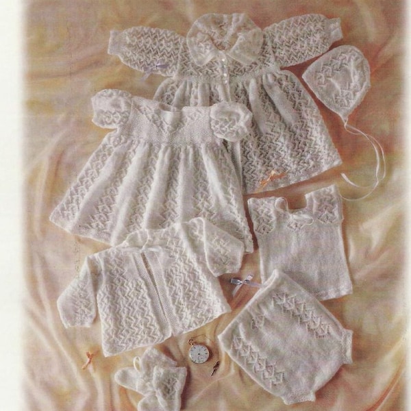 Baby Knitting PATTERN -Nostalgic Heirloom Layette Carrying Coat, Dress, Matinee Jacket, Booties, Bonnet, Pilchers and Vest