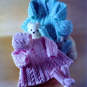 Baby Knitting Pattern PDF download - Matinee Jackets Bonnet & Socks 2 styles - PREMATURE sizes  14-18ins