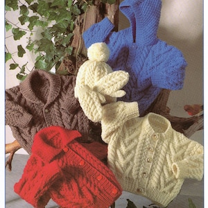 Aran Baby/Child Jacket, Sweaters, Hooded Coat, Cardigan cable, Hat and Mitts/ Knitting Pattern PDF 18-28 inch chest sizes included