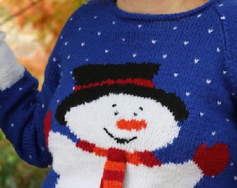Knitting PATTERN - Snowman Sweater/Jumper Christmas Holidays - 30 to 48 inch bust English language