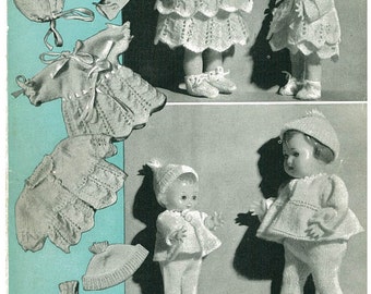 Instant DOWNLOAD  Doll's Knitting Pattern - Sizes 7 and 10 inch -  Jackets, Leggings, Bonnets, Matinee coats, Dresses