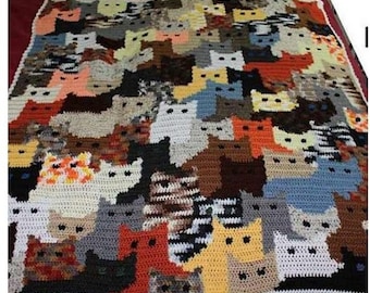 Vintage Crochet Pattern Interlocking Kitty Cats Afghan PDF  Download Cat Lovers Blanket Throw Afghan 50x54 10 Ply