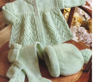 BABY KNITTING PATTERN - Baby Coat/Sweater, Leggings, Hat and Mittens  16 - 18 ins