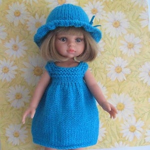 Knitting Pattern - Sunny Day Outfit Dress and Hat to fit Paola Reina/Les Cheries and similar sized dolls Easy knit. ENGLISH language