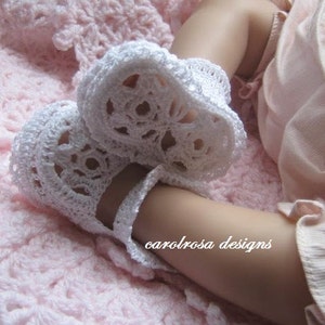 Crochet Pattern - CR58 Thread Crochet Christening Baby Shoes/Booties - Flower sole and Plain sole designs