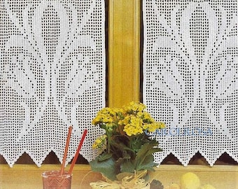 Crochet Pattern - CHART  - Stunning Filet Tulip Curtains/Drapes - Home Decor window decorations